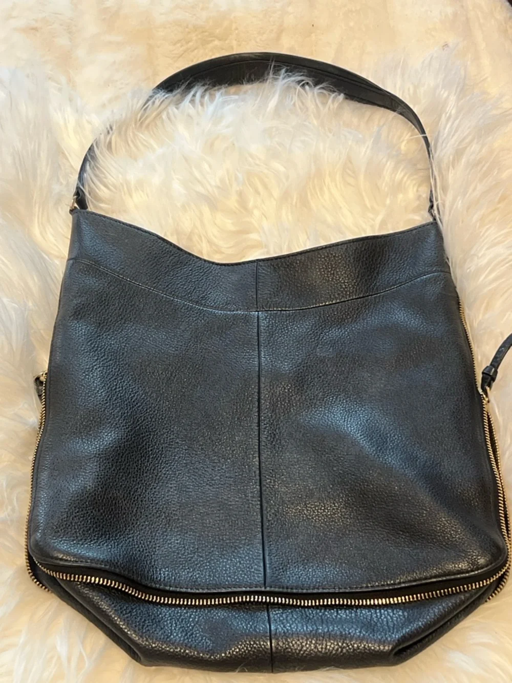 Tory Burch Black Pebbled Leather Hobo with Gold Logo